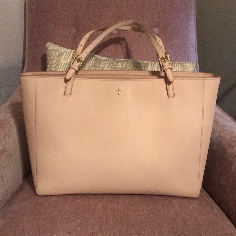 Tory Burch Blush Leather Laptop Tote